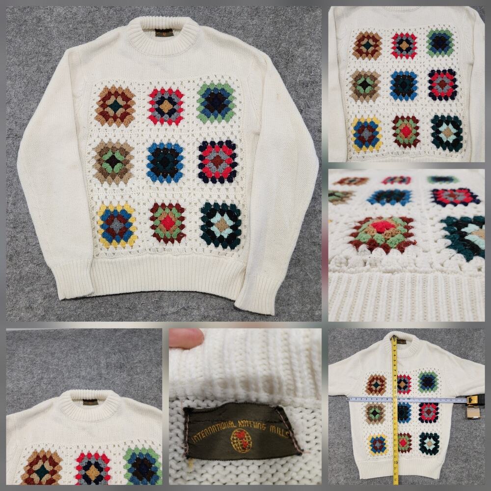 VTG International Knitting Mills Womens L‎ Large? Granny Afghan Knit Sweater